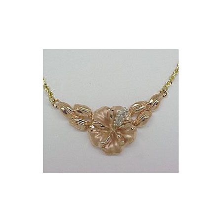 14k Gold Hibiscus Hawaiian Necklace 7.2g
