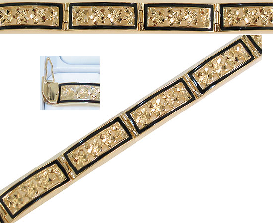 14k Gold Plumeria Hawaiian Bracelet with Black Enamel Border