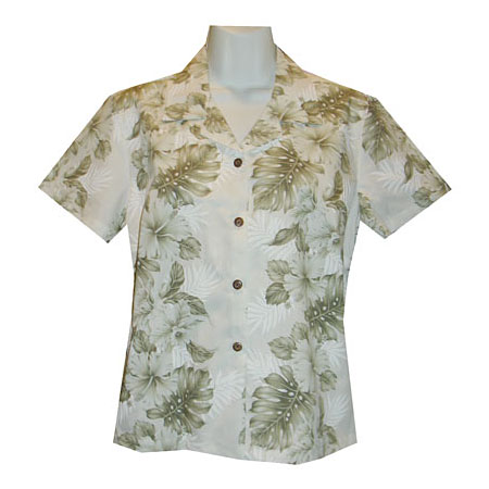 Hibiscus Orchid Palms Panel Women's Fitted Hawaiian Blouse