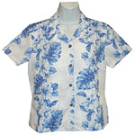 Hibiscus Orchid Palms Panel Women's Fitted Hawaiian Blouse