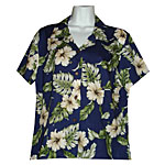 White Hibiscus Women's Fitted Hawaiian Blouse