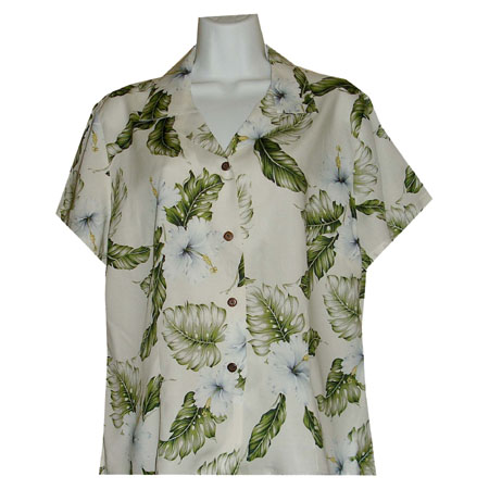 White Hibiscus Women's Fitted Hawaiian Blouse
