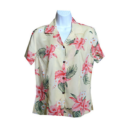 Pink Orchid Plumeria 2 Women's Fitted Hawaiian Blouse