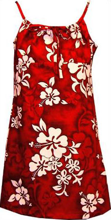 Hibiscus Floral Print Girls Spaghetti Hawaiian Dress