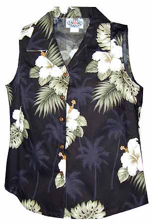 Hibiscus Palms Womens Sleeveless Hawaiian Blouse