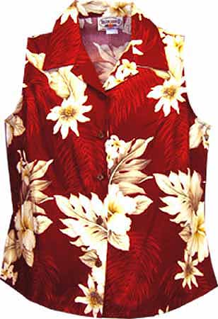 Hibiscus Floral Womens Sleeveless Hawaiian Blouse