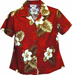 Hibiscus Palms Womens Fitted Hawaiian Blouse