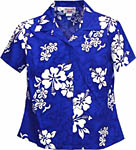 Hibiscus Floral Print Womens Fitted Hawaiian Blouse